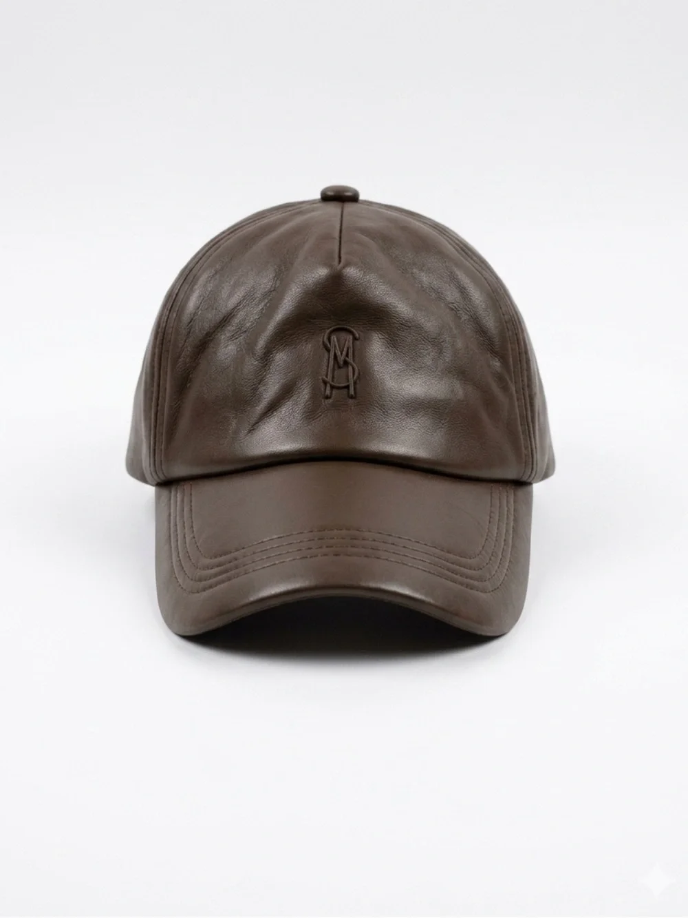 Steve Madden Dark Brown Leather Cap with Embossed Logo